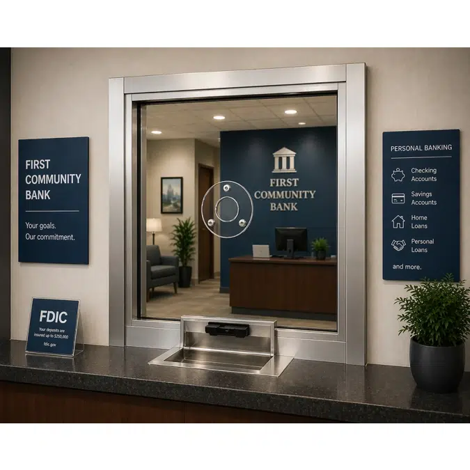 503 Bullet Resistant Ticket/Teller/Cashier Window with Drop-In-Counter Deal Tray
