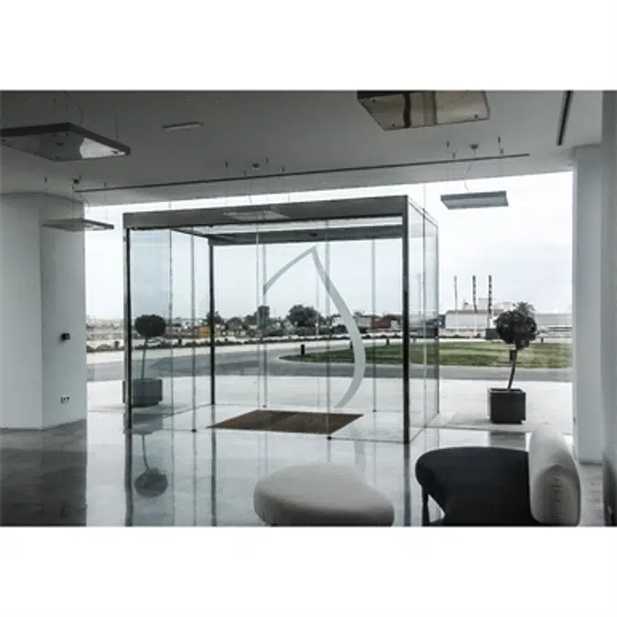 Automatic Sliding Door (full glass) - Bi-parting - With side panels - On wall - SL/PSF