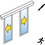 automatische schuifdeur (slank kader) - dubbele schuifdeuren - geen zijpanelen - aan de muur - sl / psa