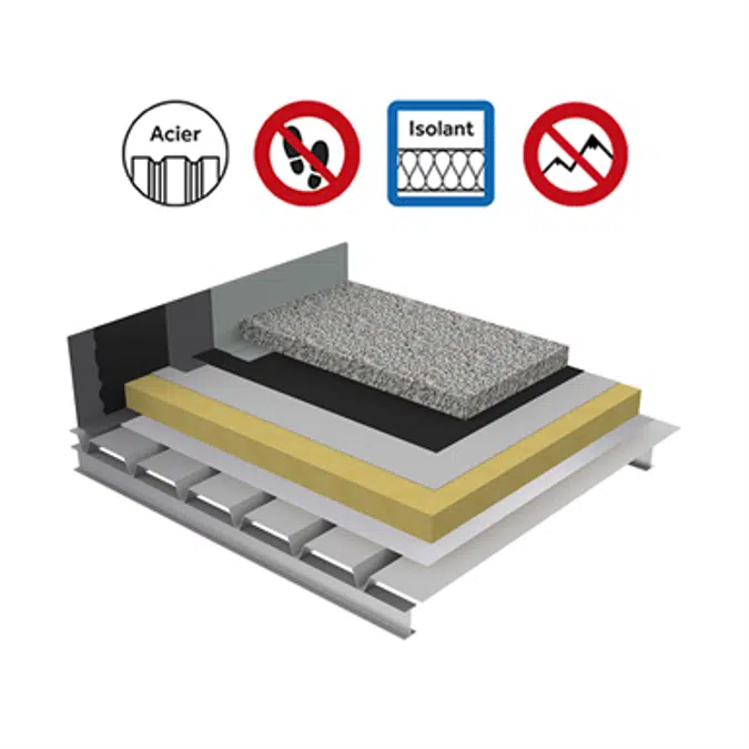 Systems for non-accessible insulated roof with heavy protection on plain steel deck - buildings with high hygrometry