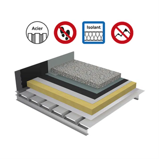 Systems for non-accessible insulated roof with heavy protection on plain steel deck - buildings with high hygrometry