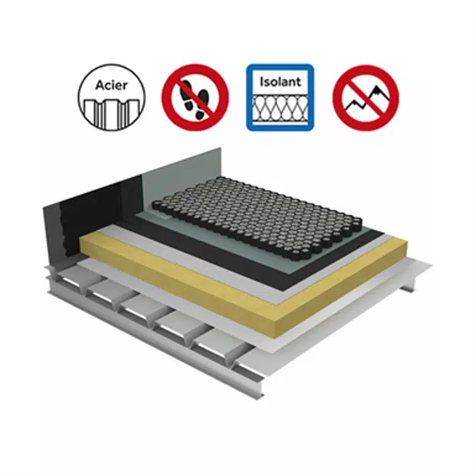 Systems for non-accessible insulated roof with heavy protection on plain steel deck - buildings with high hygrometry