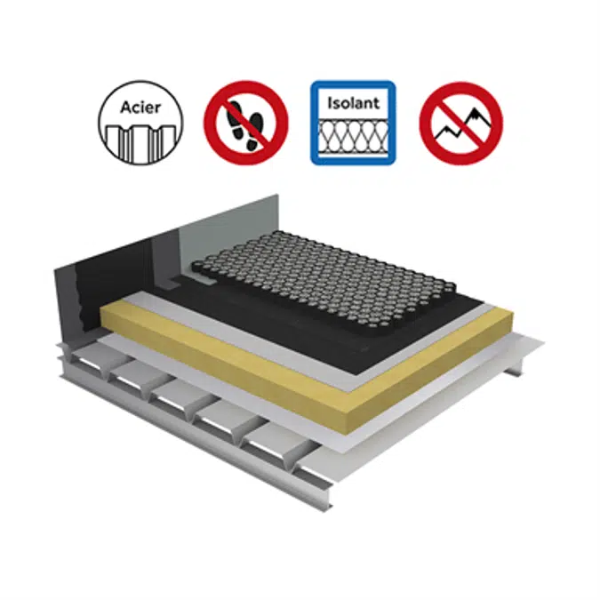 Systems for non-accessible insulated roof with heavy protection on plain steel deck - buildings with high hygrometry