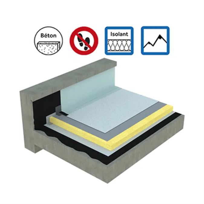 Systems for non-accessible insulated roof self-protected concrete - mountain climate