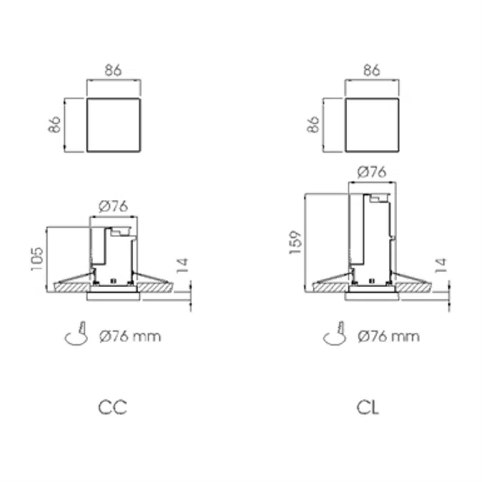 LENS SEMI-RECESSED SQUARE SELF-CONTAINED