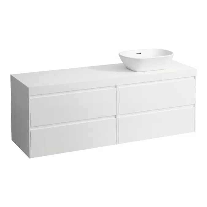 LANI Modular 1600, countertop 65 mm (.260 white matt), with cut-out right, 4 drawers: drawer element 800 right + drawer element 800 left