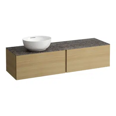 ILBAGNOALESSI Drawer element 1600, 2 drawers, with cut-out left, Marrone Naturale top with tap cut-out, matches washbasin H818975/6, H818977/8