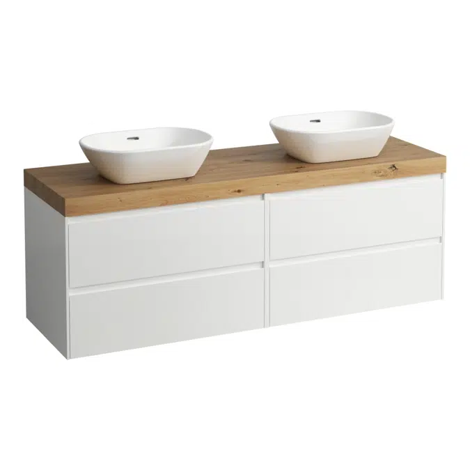 LANI Modular 1600, countertop 65 mm (.267 wild oak), with cut-out left and right, 4 drawers: drawer element 800 right + drawer element 800 left