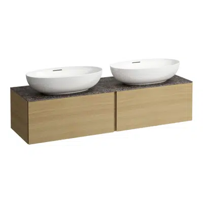 ILBAGNOALESSI Drawer element 1600, 2 drawers, with cut-out left and right, Marrone Naturale top with tap cut-out, matches washbasin H818975/6. H818977/8