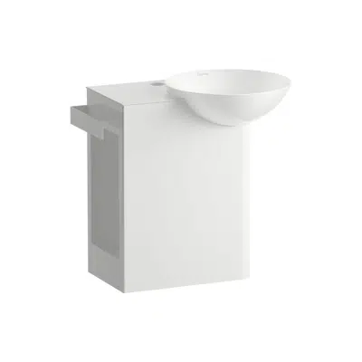 Image for INSERT Washplace, wall-hung, made of Vitreon Steel, shelf left, with one tap hole, without overflow, including fixing set, drain valve