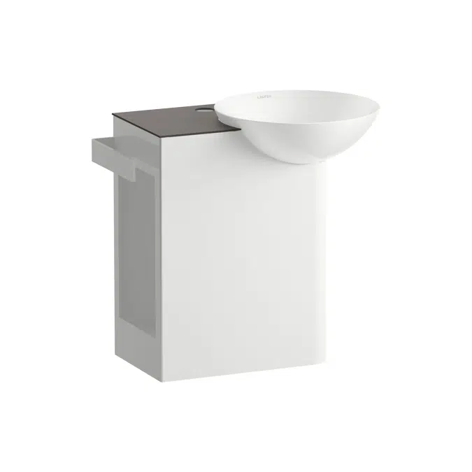 INSERT Washplace, wall-hung, made of Vitreon Steel, shelf left, with one tap hole, without overflow, including fixing set, drain valve