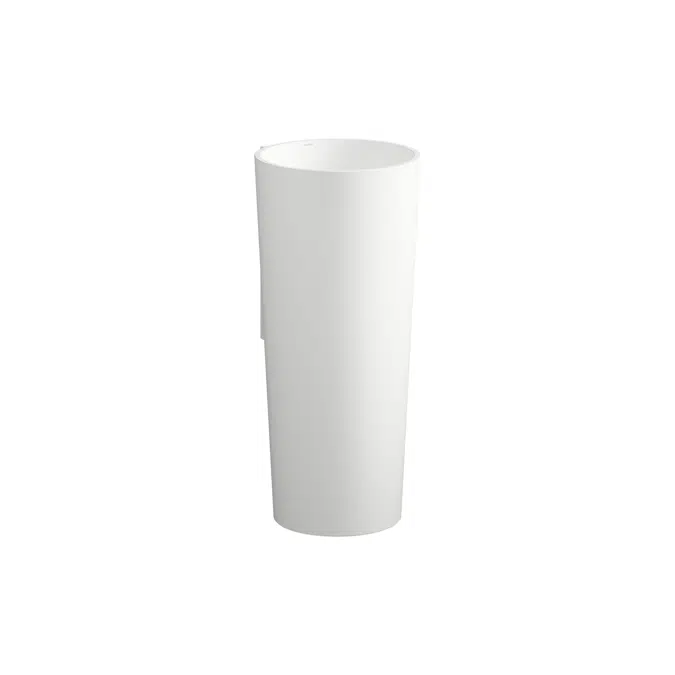 SCOPIO Floorstanding washbasin, with wall connection, made of Vitreon Steel, with tap bank, with one tap hole, centered, without overflow, including fixing set, drain valve