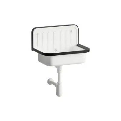 Image for CLASSICS Bucket sink, wall-hung, made of Vitreon Steel, without tap hole, with overflow, PVC edge, black, drain and overflow fitting with chain and plug