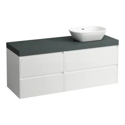 afbeelding voor LANI Modular 1400, countertop 65 mm (.266 traffic grey), with cut-out right, 4 drawers: drawer element 800 right + drawer element 600 left