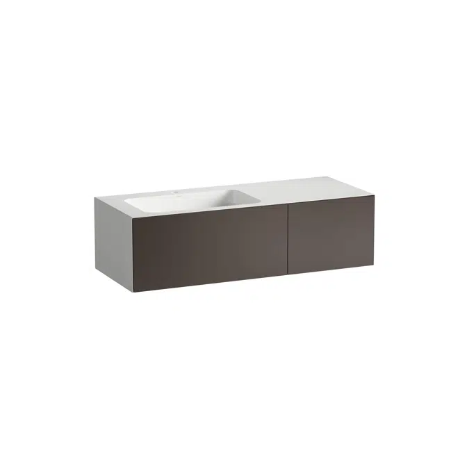 FOLIO Washplace, wall-hung, made of Vitreon Steel, with tap bank, with one tap hole, centered, without overflow, shelf right, including fixing set, drain valve