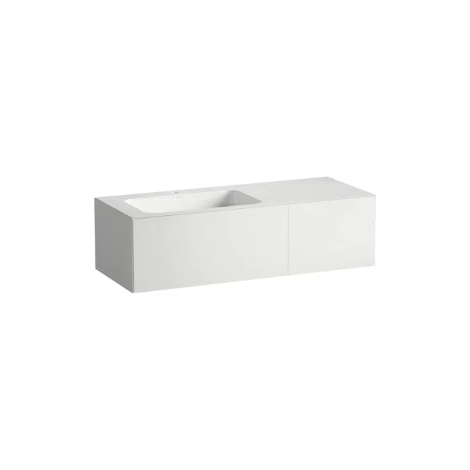 FOLIO Washplace, wall-hung, made of Vitreon Steel, with tap bank, with one tap hole, centered, without overflow, shelf right, including fixing set, drain valve