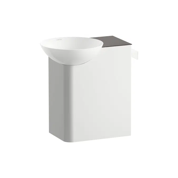 INSERT Washplace, wall-hung, made of Vitreon Steel, shelf right, with one tap hole, without overflow, including fixing set, drain valve