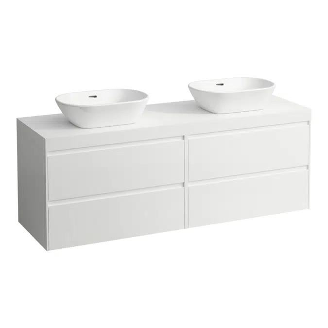 LANI Modular 1600, countertop 65 mm (.260 white matt), with cut-out left and right, 4 drawers: drawer element 800 right + drawer element 800 left
