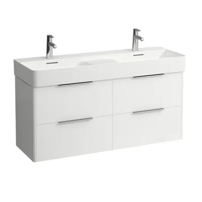 BASE Vanity unit, 4 drawers, incl. 2 drawer organizers, matching double washbasin 814282