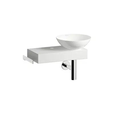 Image for PICCOLONOVO Washplace, wall-hung, made of Vitreon Steel, shelf left, with one tap hole, without overflow, including fixing set, drain valve