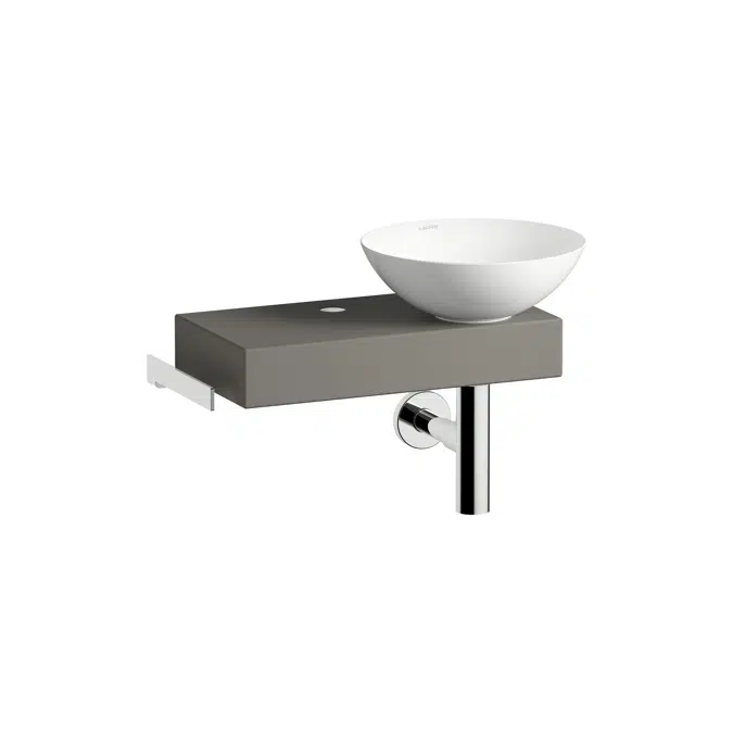 PICCOLONOVO Washplace, wall-hung, made of Vitreon Steel, shelf left, with one tap hole, without overflow, including fixing set, drain valve