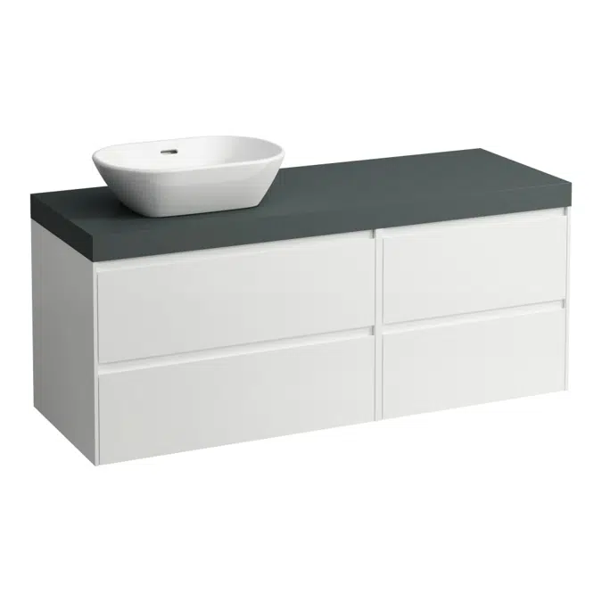LANI Modular 1400, countertop 65 mm (.266 traffic grey), with cut-out left, 4 drawers: drawer element 800 left + drawer element 600 right