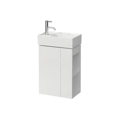 KARTELL BY LAUFEN Vanity unit, 1 door, left hinged, shelf right, open-sided, matches small washbasin 815335