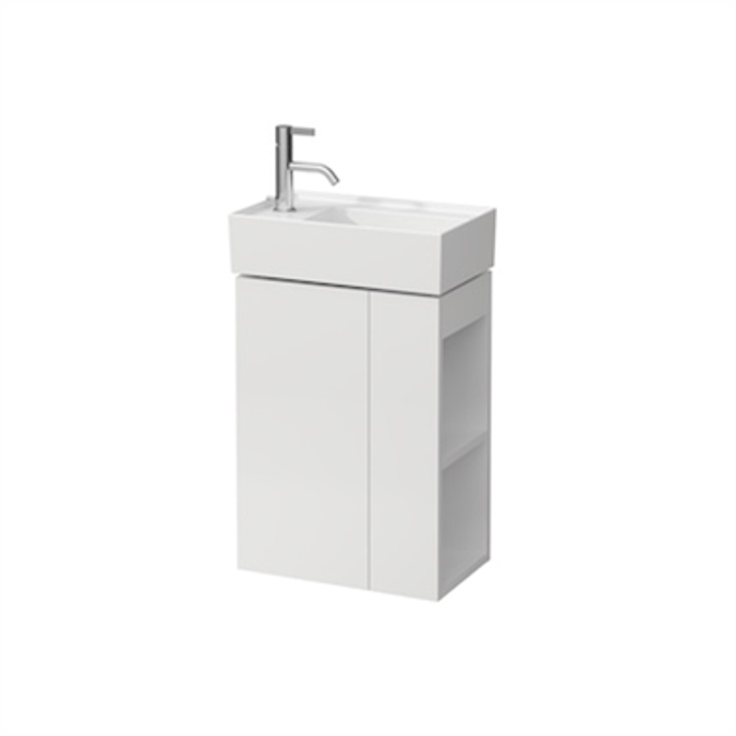 KARTELL BY LAUFEN Vanity unit, 1 door, left hinged, shelf right, open-sided, matches small washbasin 815335