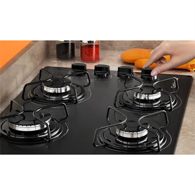 Gas hob with 4 burners and black tempered glass