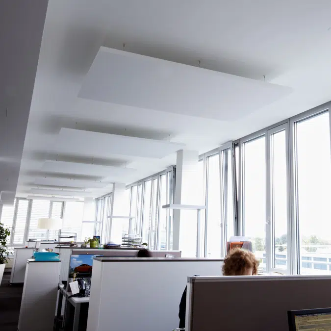 Rockfon Eclipse® ceiling-acoustic ceiling island offering super white surface and different shapes