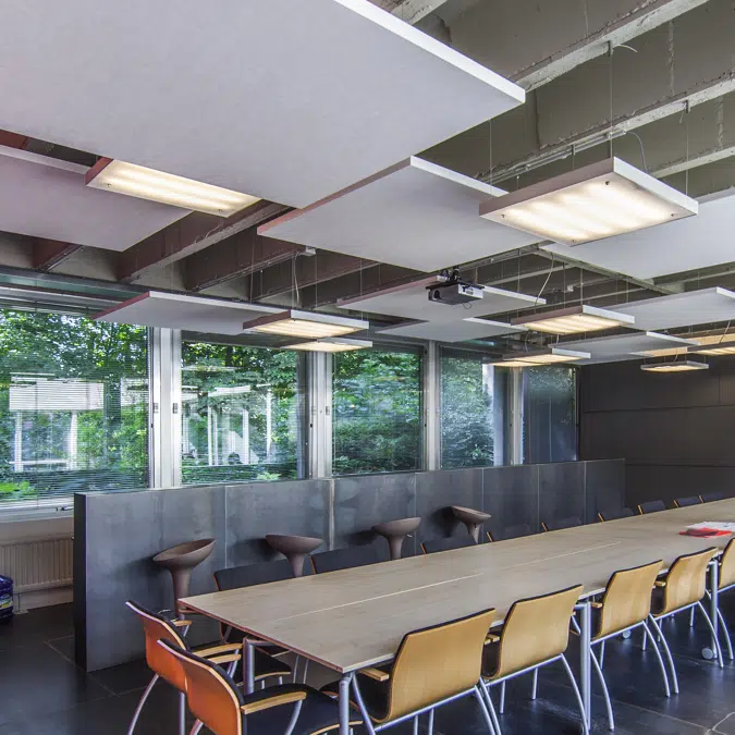 Rockfon Eclipse® ceiling-acoustic ceiling island offering super white surface and different shapes