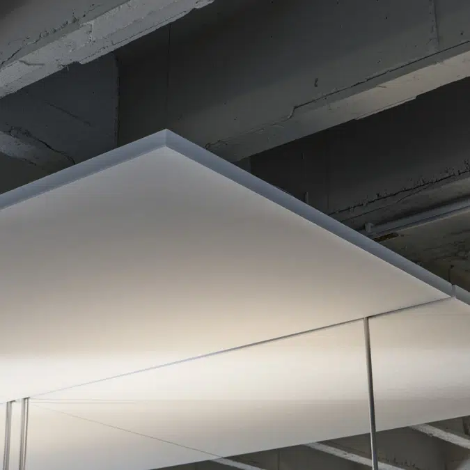 Rockfon Eclipse® ceiling-acoustic ceiling island offering super white surface and different shapes
