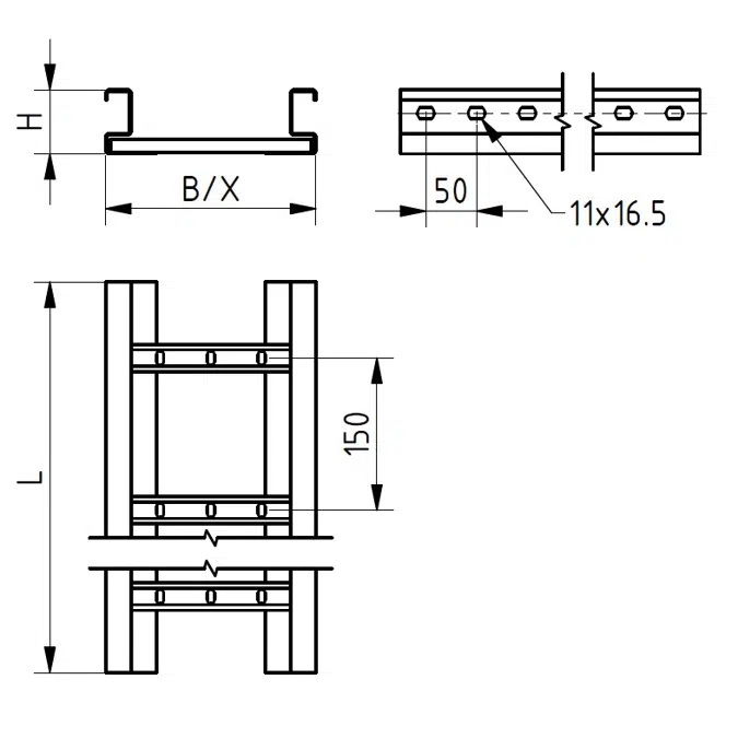 Weitspann-Multibahn 200 x 60 Abstand 150 A4, 1.4404