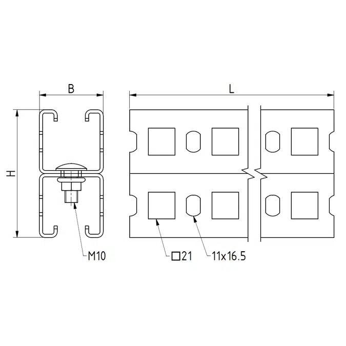Multifix Doppel-Profilschiene 50 x 100 x 3000 mm A4, 1.4404