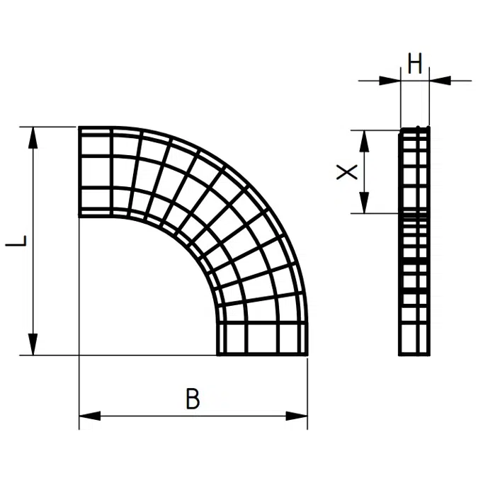 Gitterbahn-Bogen 90° 100 x 60 A4, 1.4404