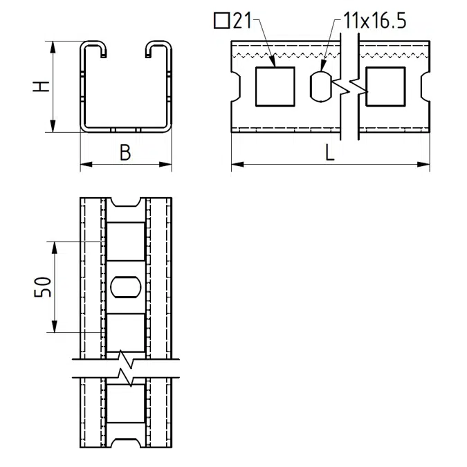 Multifix Profil 50 x 50 x 200 mm A4, 1.4404