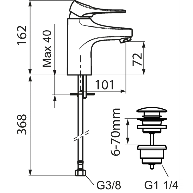 9000XE Basin mixer with push down waste