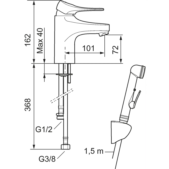 9000XE Basin mixer with self-closing handshower