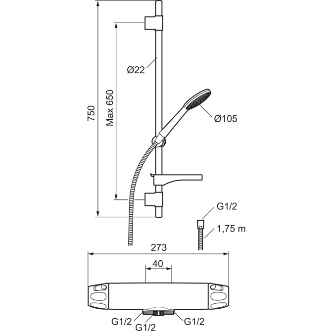 9000XE Shower kit LEED 40 c/c