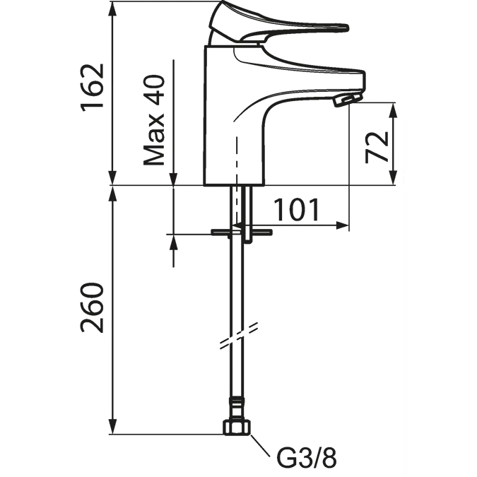 9000XE Basin mixer Ansl.rör =260 mm