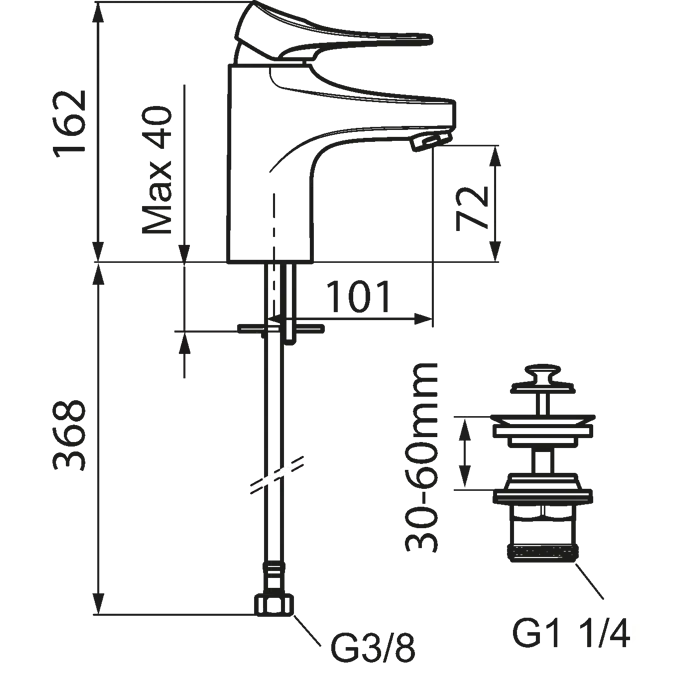 9000XE Basin mixer with strainer waste