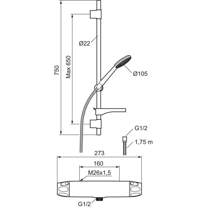 9000XE Shower kit LEED 160 c/c