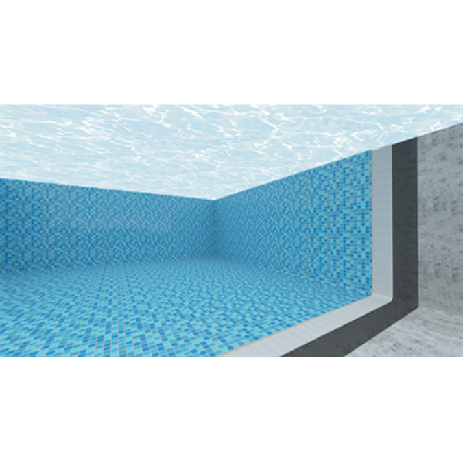 Waterproofing of swimming pool with AQUAMAT-ELASTIC, fixing of ceramic tiles with ISOMAT AK 22 and pointing tile joints with the solvent-free epoxy grout MULTIFILL-EPOXY THIXO