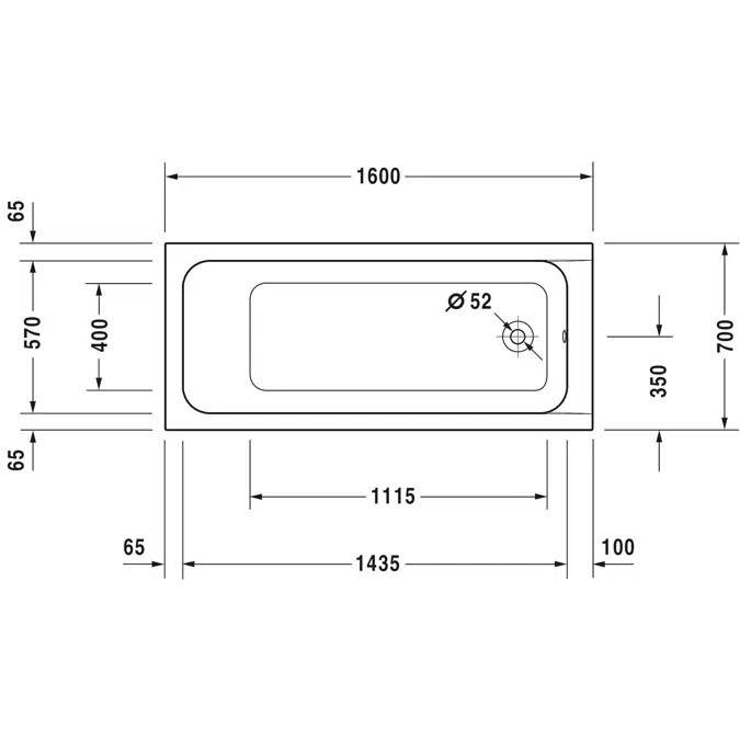 D-Code Bathtub White  1600x700 mm - 700096