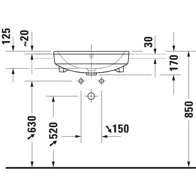 Duravit No.1 Semi-recessed washbasin White High Gloss 550 mm - 037655