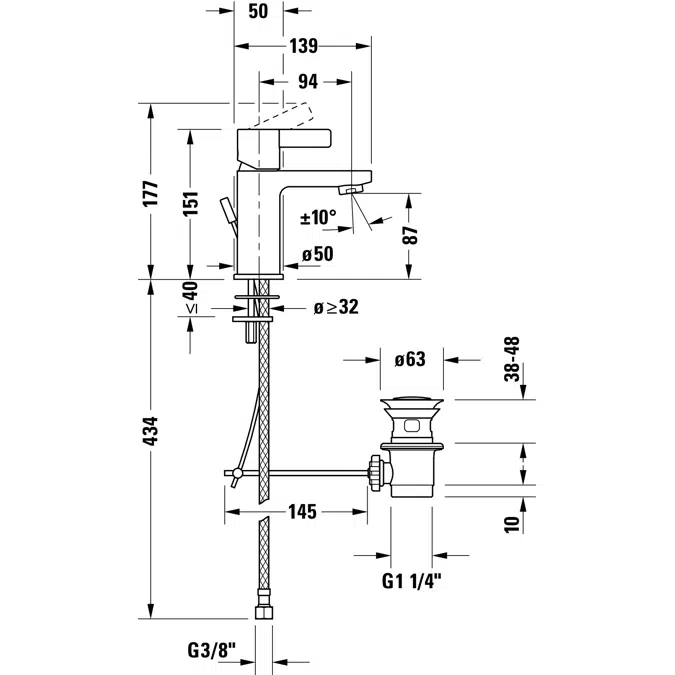 Duravit D-Neo Mezclador monomando para lavabo S - DE1010