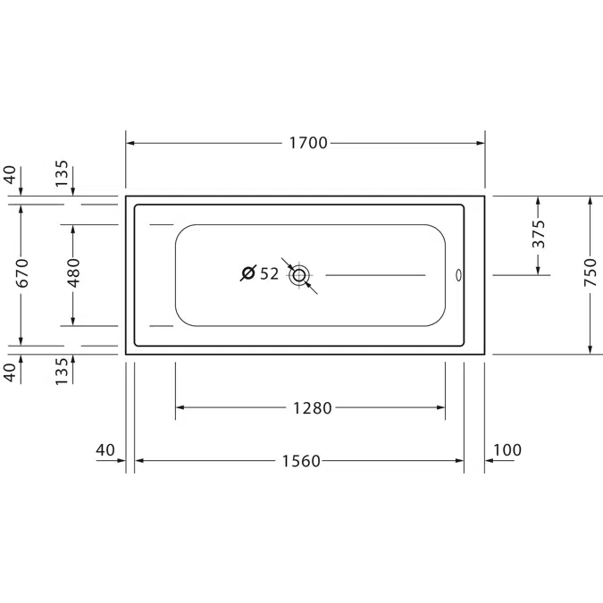 DuraStyle Bathtub White  1700x750 mm - 700231