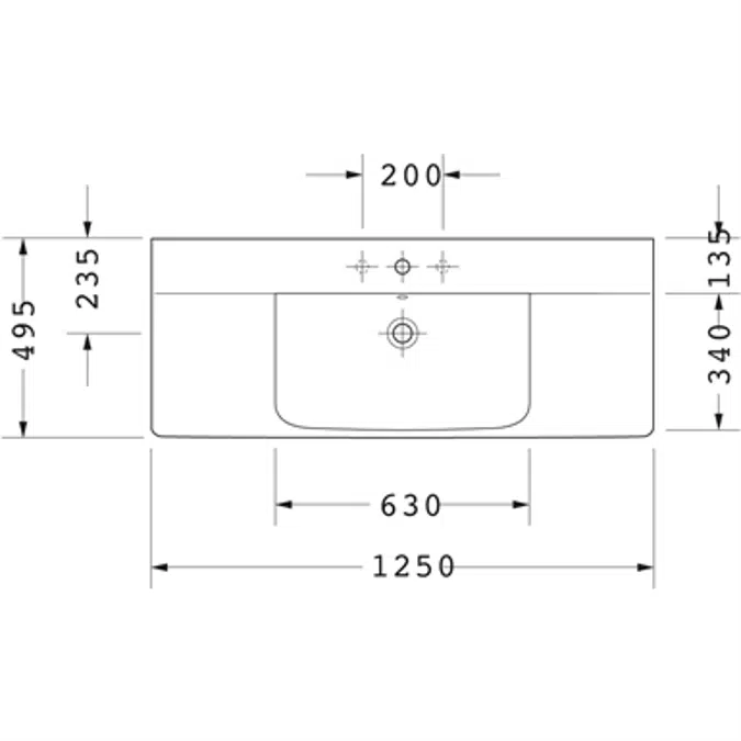 P3 Comforts Lavabo Blanc brillant 1250 mm - 233212