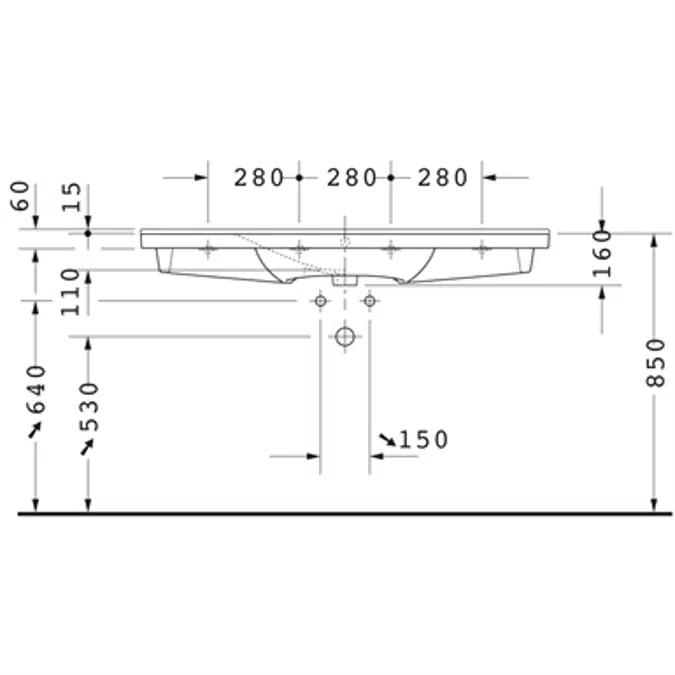 P3 Comforts Lavabo Blanc brillant 1250 mm - 233212