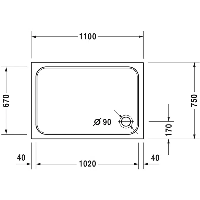 D-Code Shower tray White  1100x750 mm - 720097